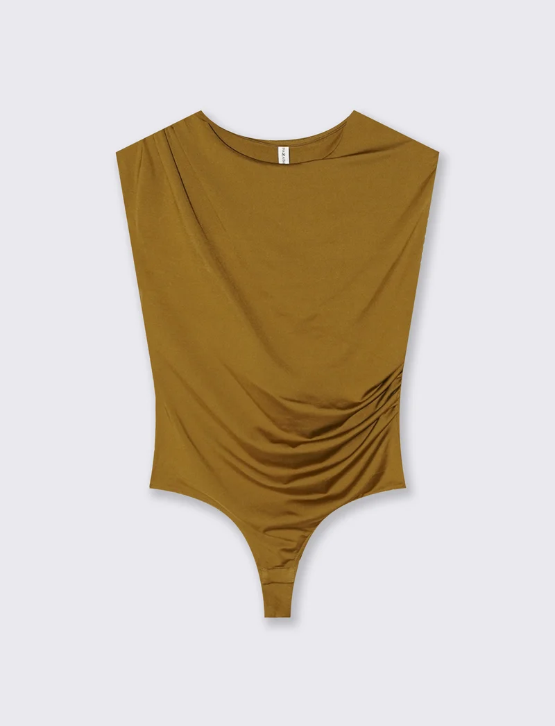 Body con arriccio su fianchi e spalle - Verde oliva