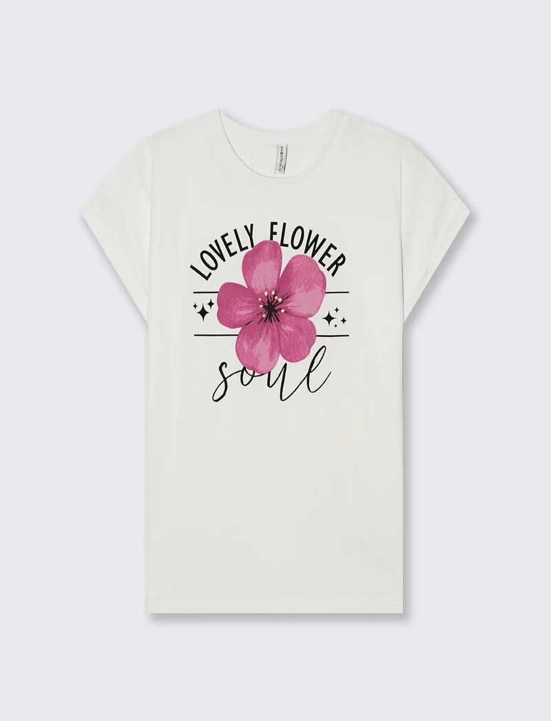 T-Shirt Manica Corta con Stampa e Spalle Scesa - var 2