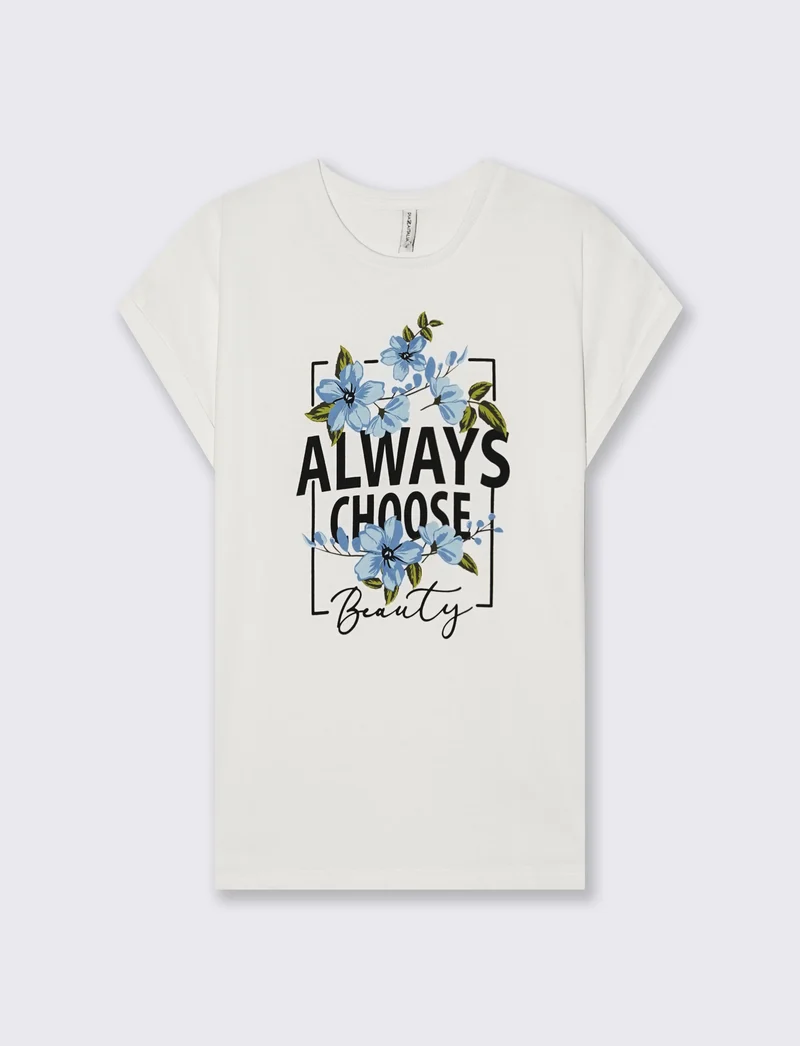 T-Shirt Manica Corta con Stampa e Spalle Scesa - var 1