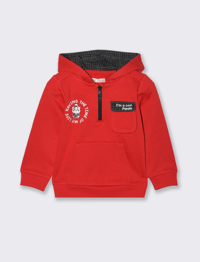 Felpa con cappuccio a fantasia - Rosso