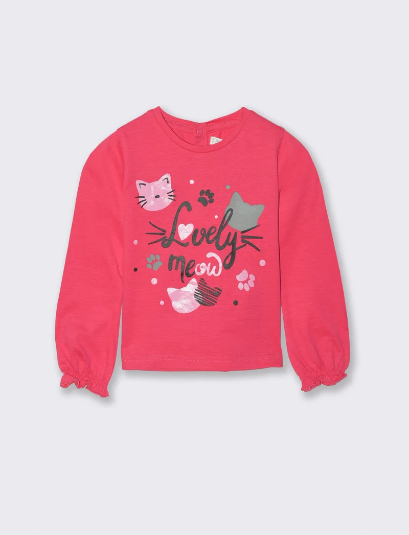 T shirt manica lunga con stampa - Fuxia