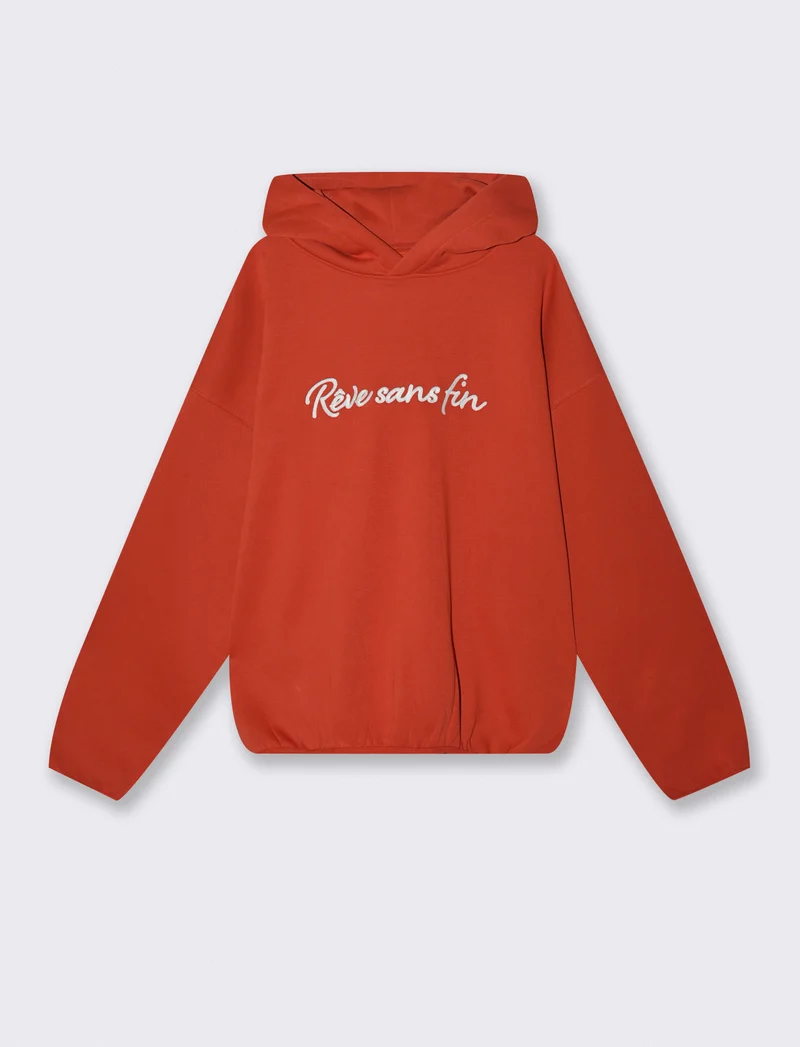 Felpa boxy con cappuccio e ricamo - Rosso