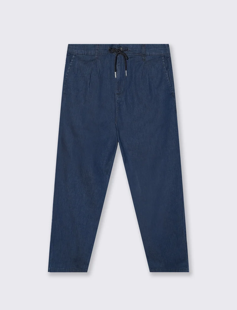 Jeans Chino Jogger Blu Scuro Effetto Slavato - Denim