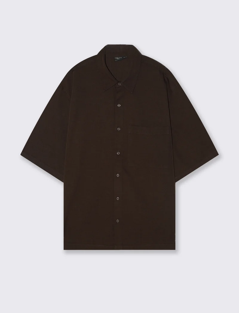 Camicia Boxy Fit in Cotone Slub - Moro