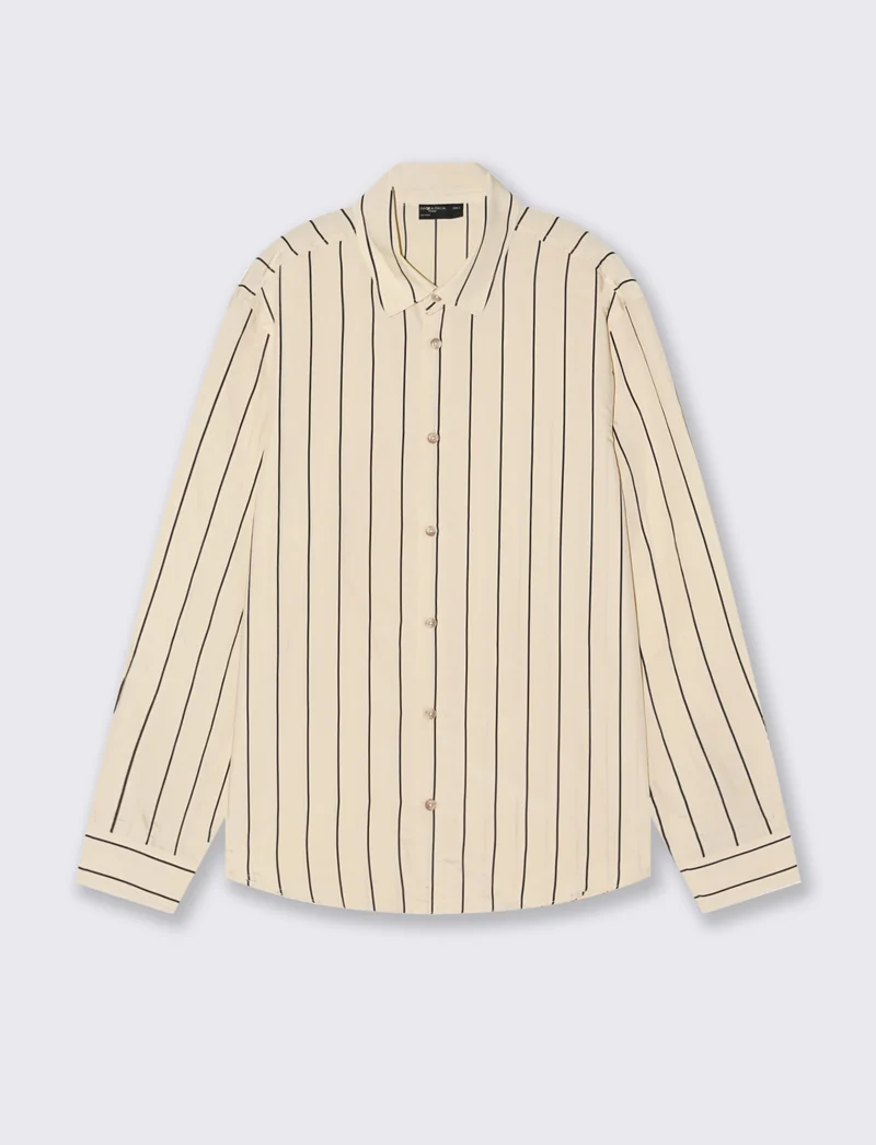 Camicia a righe in tessuto premium - Beige ecru
