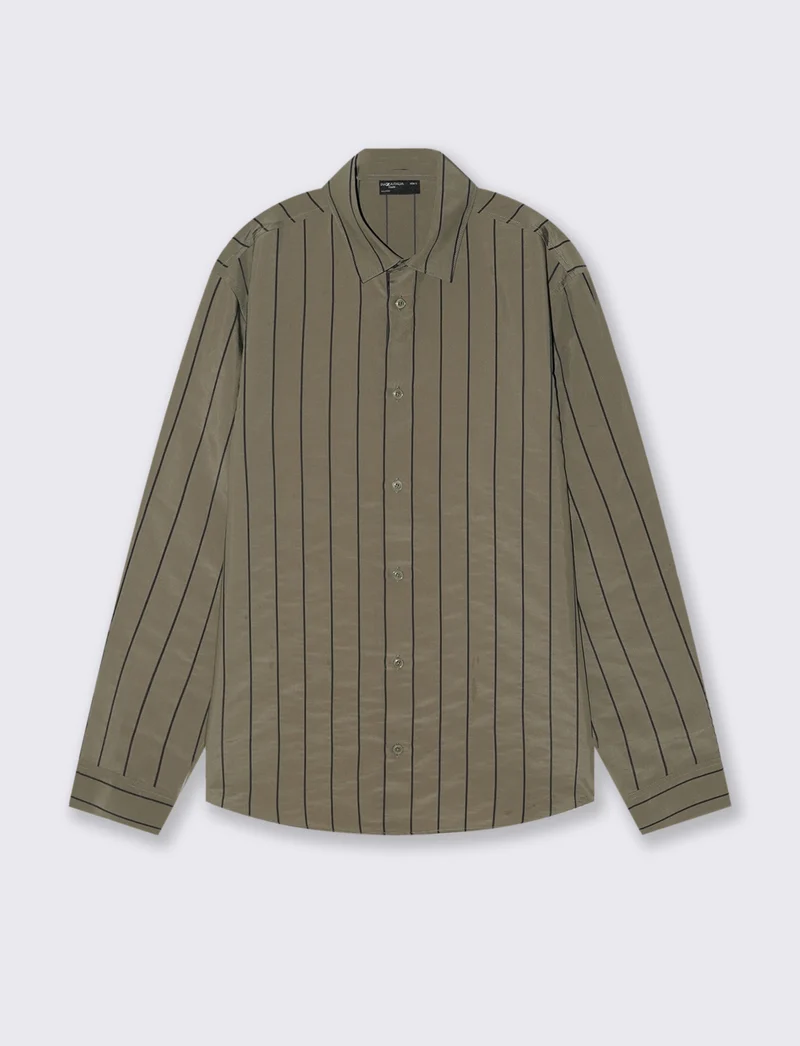 Camicia a righe in tessuto premium - Verde militare