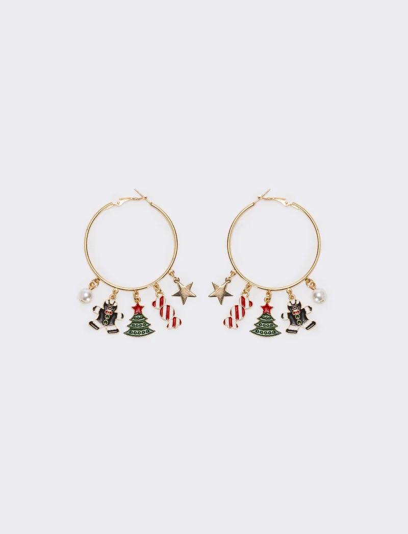 Orecchini cerchi soggetti natale - Oro