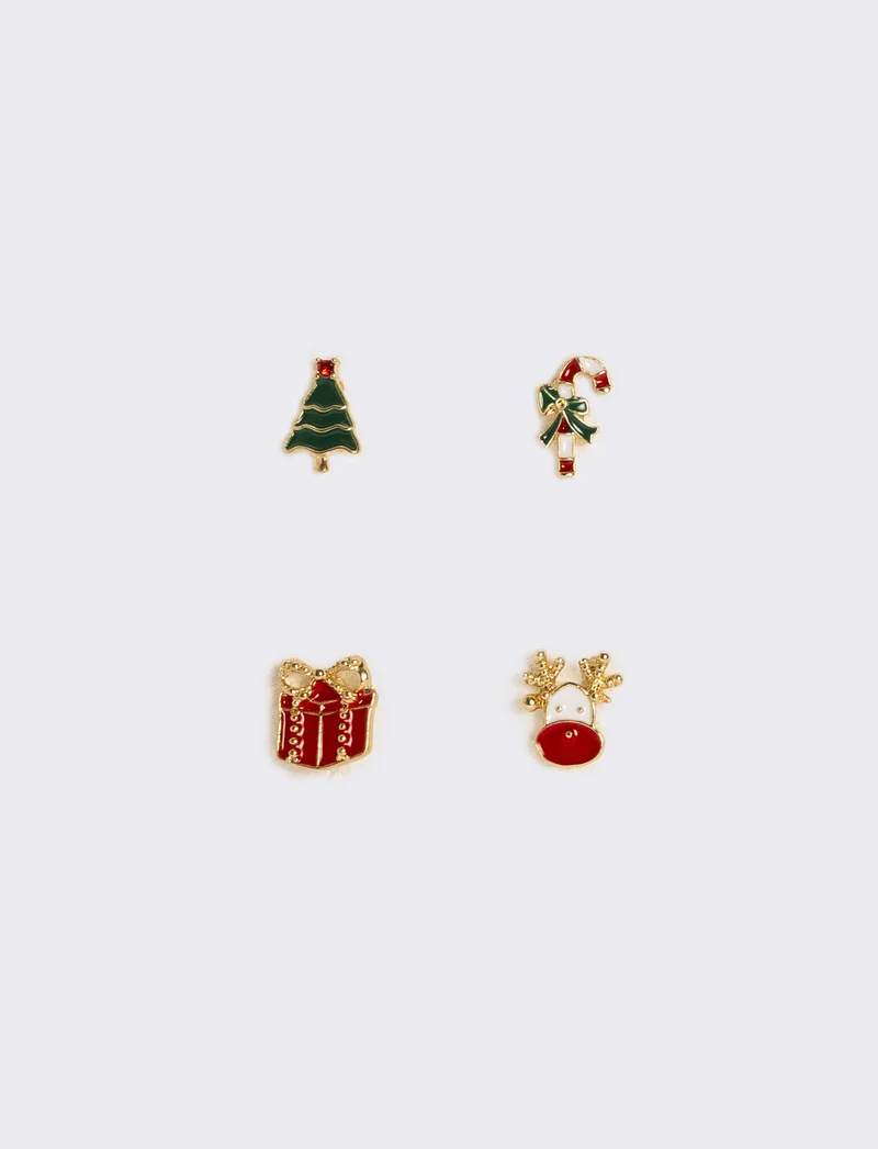 Orecchini donna 4 paia card natale - Oro