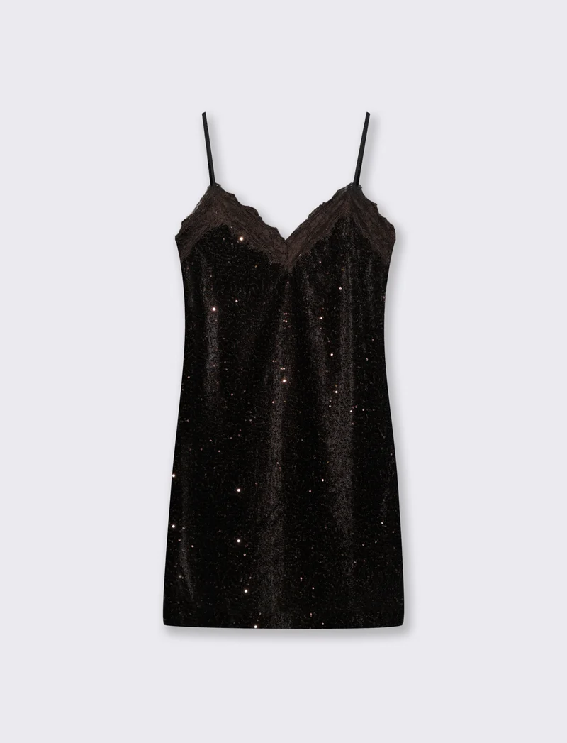 Vestito in paillettes e pizzo - Moro