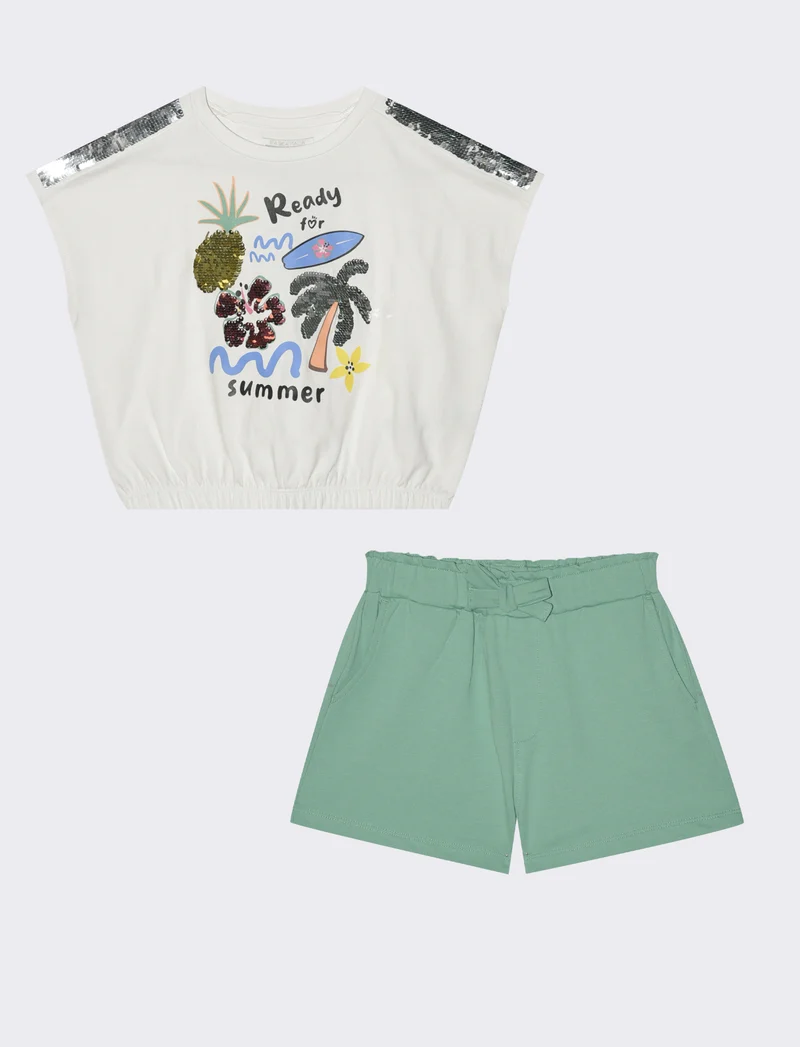 Set 2 pack: t-shirt e short in french terry - Bianco-verde