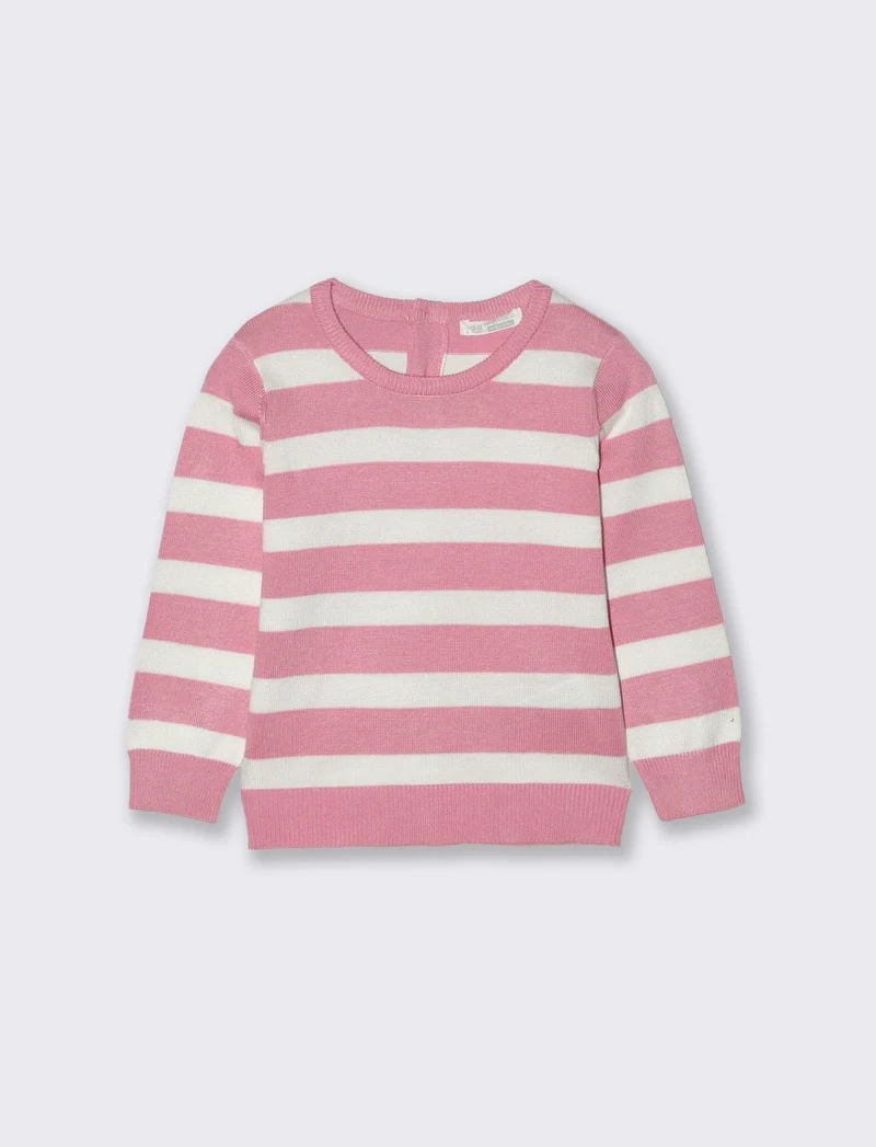 Maglioncino a righe basico con costina - Rosa candy