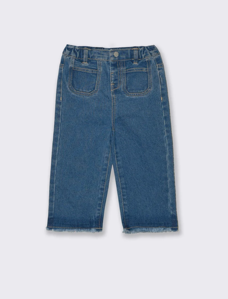 Jeans ampi con tasche e fondo sfrangiato - Denim