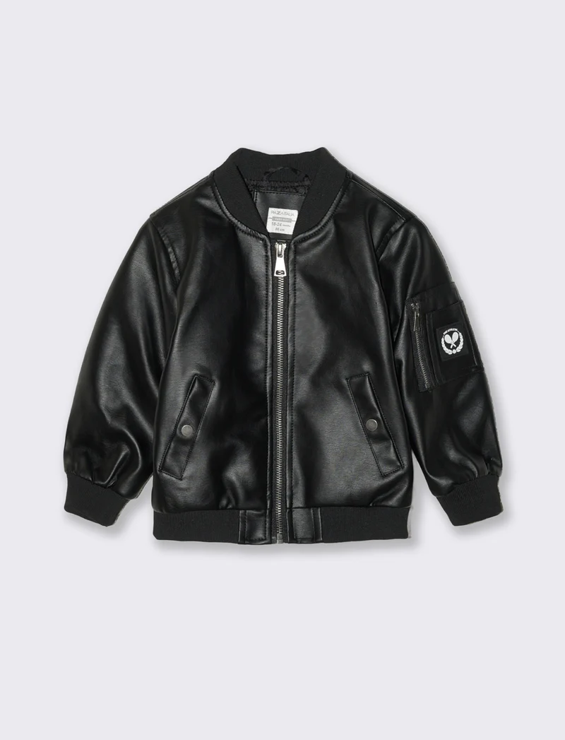 Giubbino bomber in eco-pelle con tasche - Nero