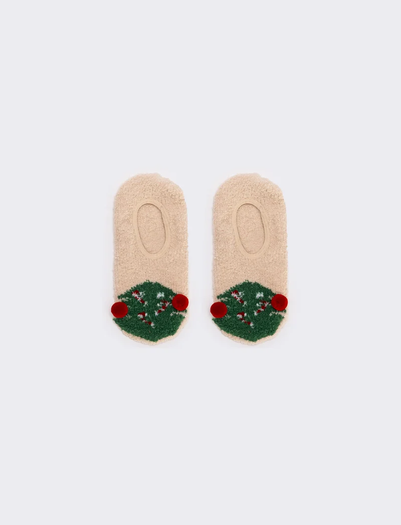 Calzino donna antiscivolo natale renna - Beige