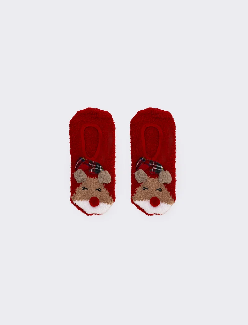 Calzino donna antiscivolo natale renna - Rosso