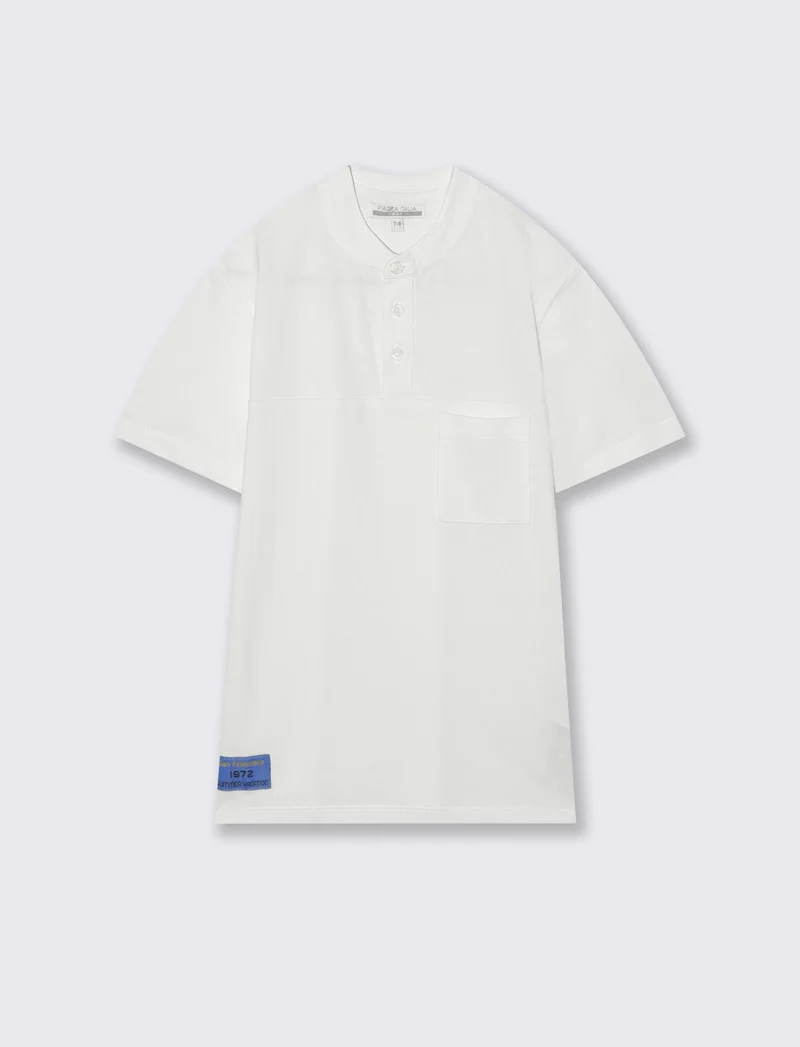 T-shirt collo coreano con tasca elegante - Bianco