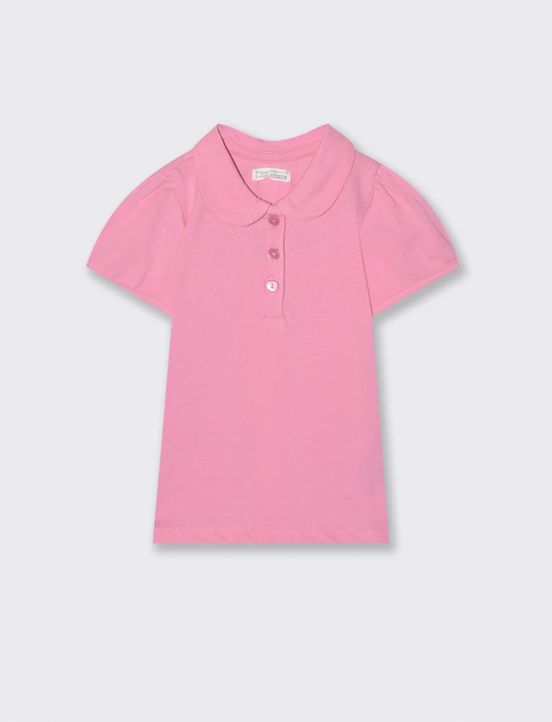 T-shirt polo in piquet con colletto - Rosa