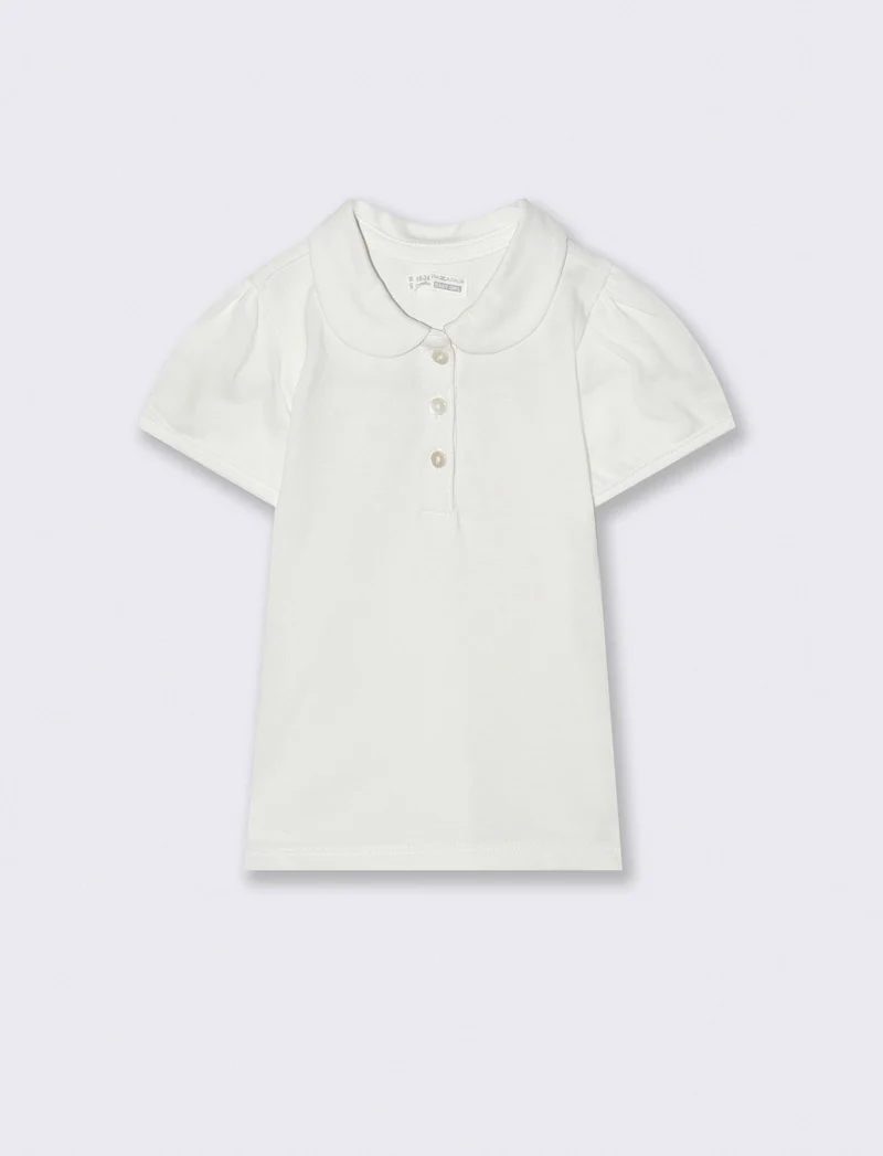 T-shirt polo in piquet con colletto - Bianco