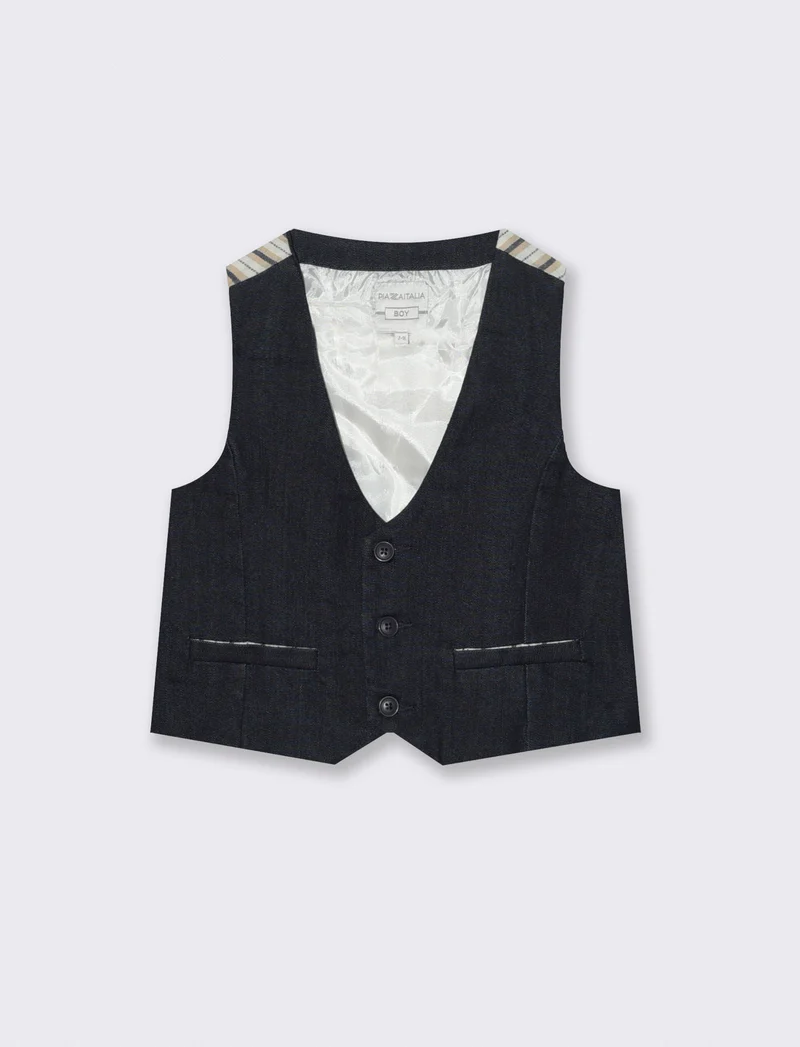 Gilet denim a righe con retro a contrasto - Blu
