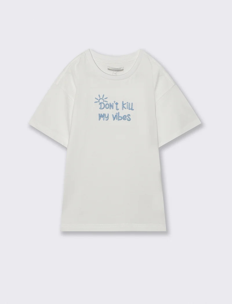 T-shirt mezza manica con ricamo casual - Bianco