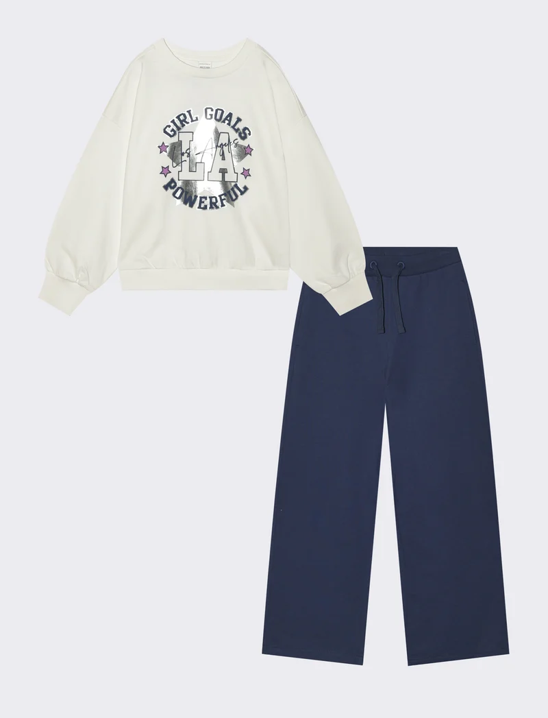 Tuta da bambina in french terry colorata - Bianco-blu
