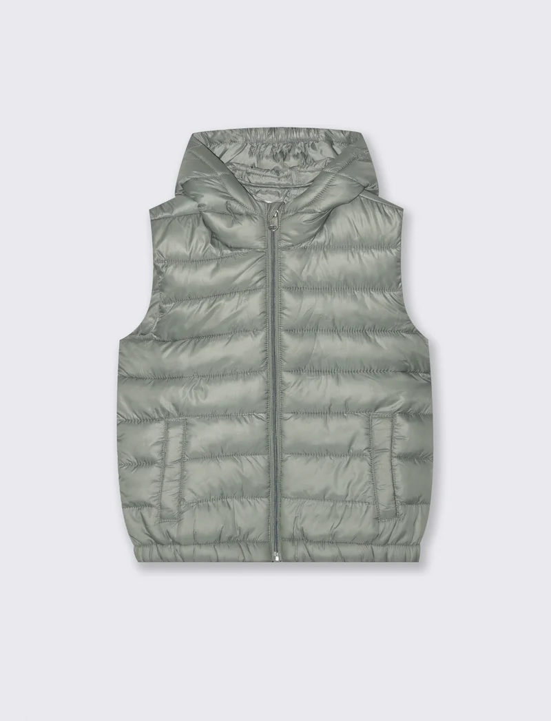 Gilet imbottito leggero con cappuccio - Verde salvia