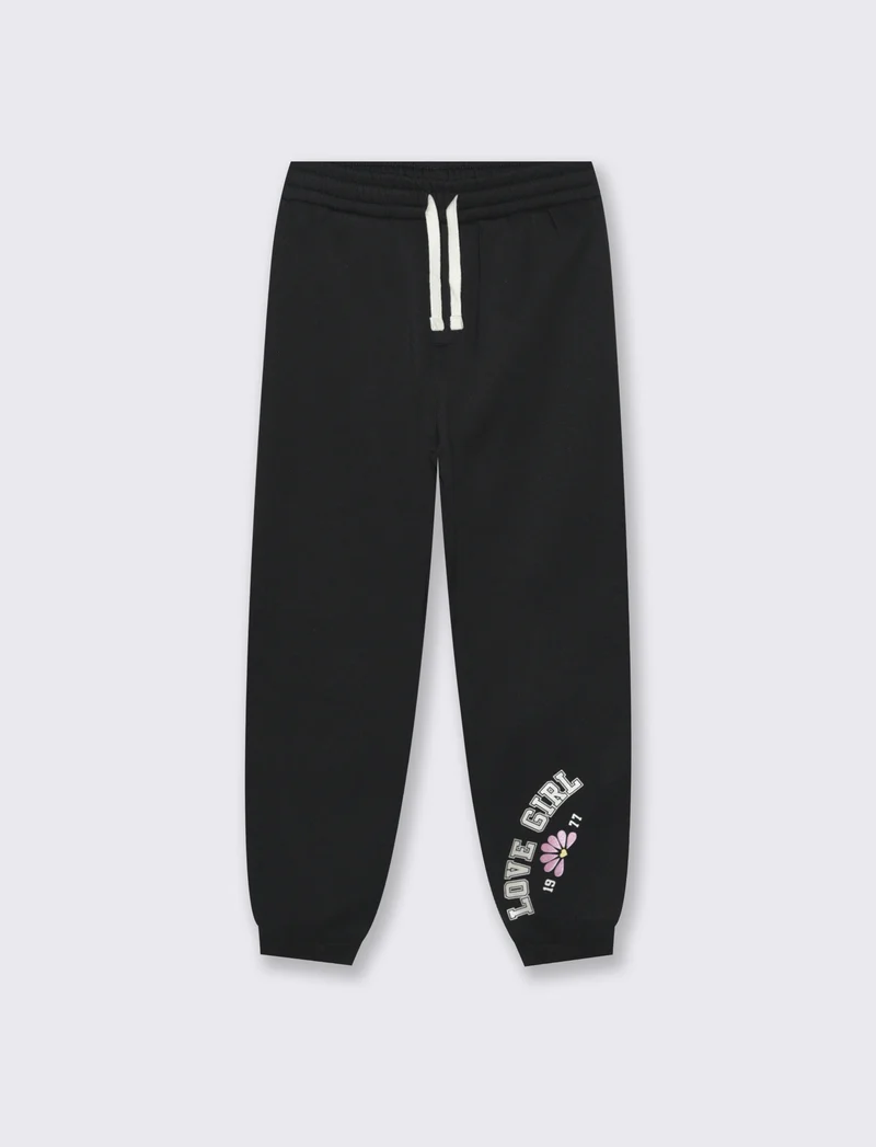 Pantalone in felpa morbida da bambina - Nero