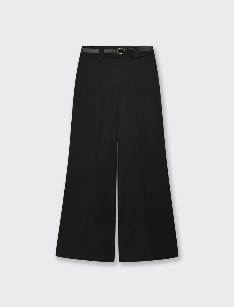 Pantalone a zampa con cintura - Nero