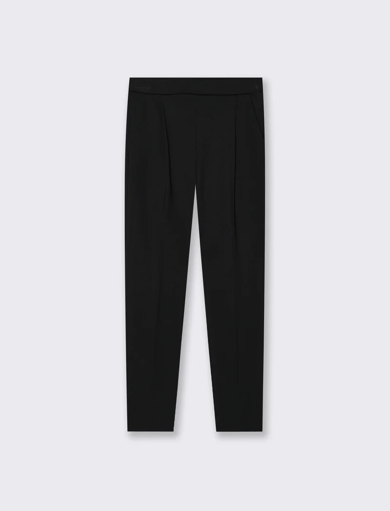 Pantalone elegante con taglio dritto, pieghe frontali e cintura rivestita - Nero
