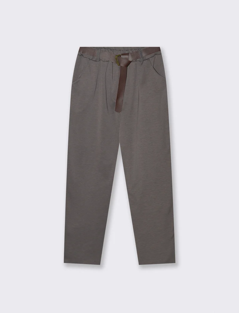 Pantalone in tessuto morbido con cintura - Grigio fango