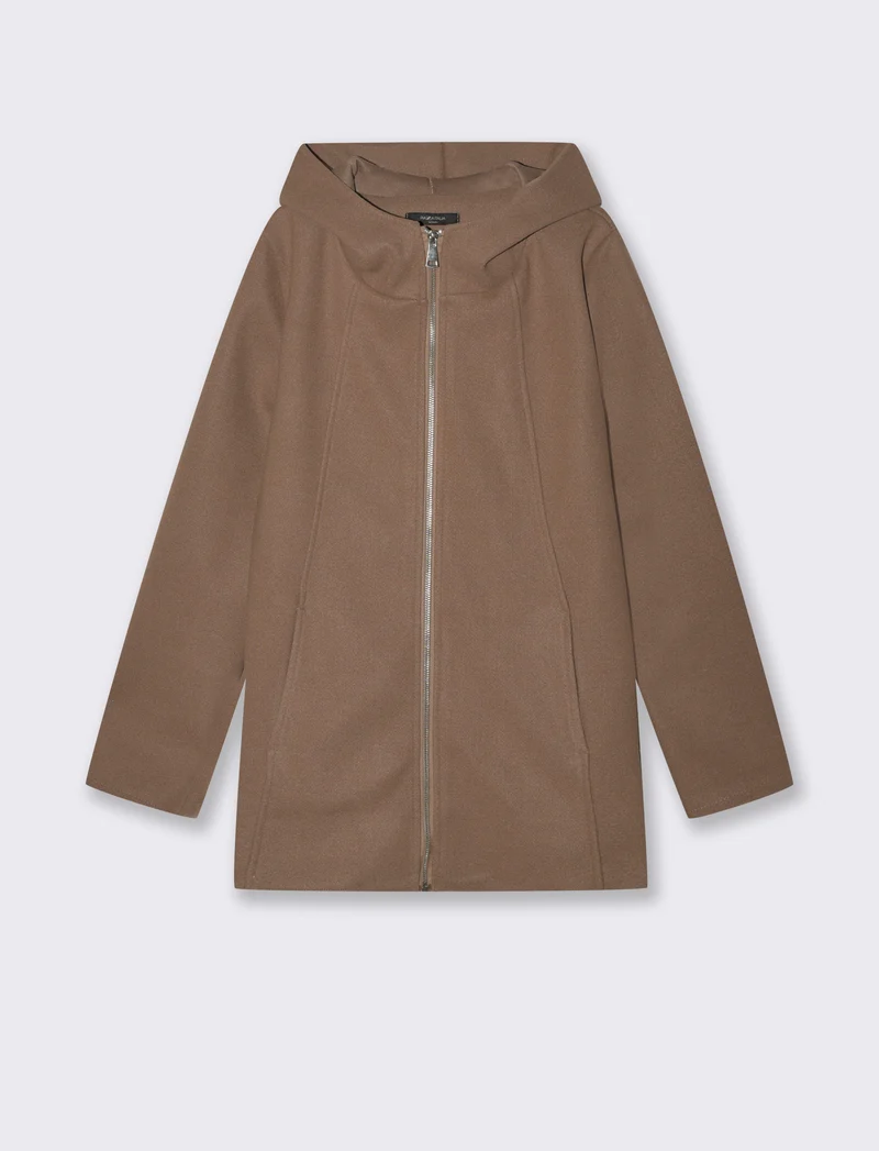 Cappotto con cappuccio e zip - Grigio fango