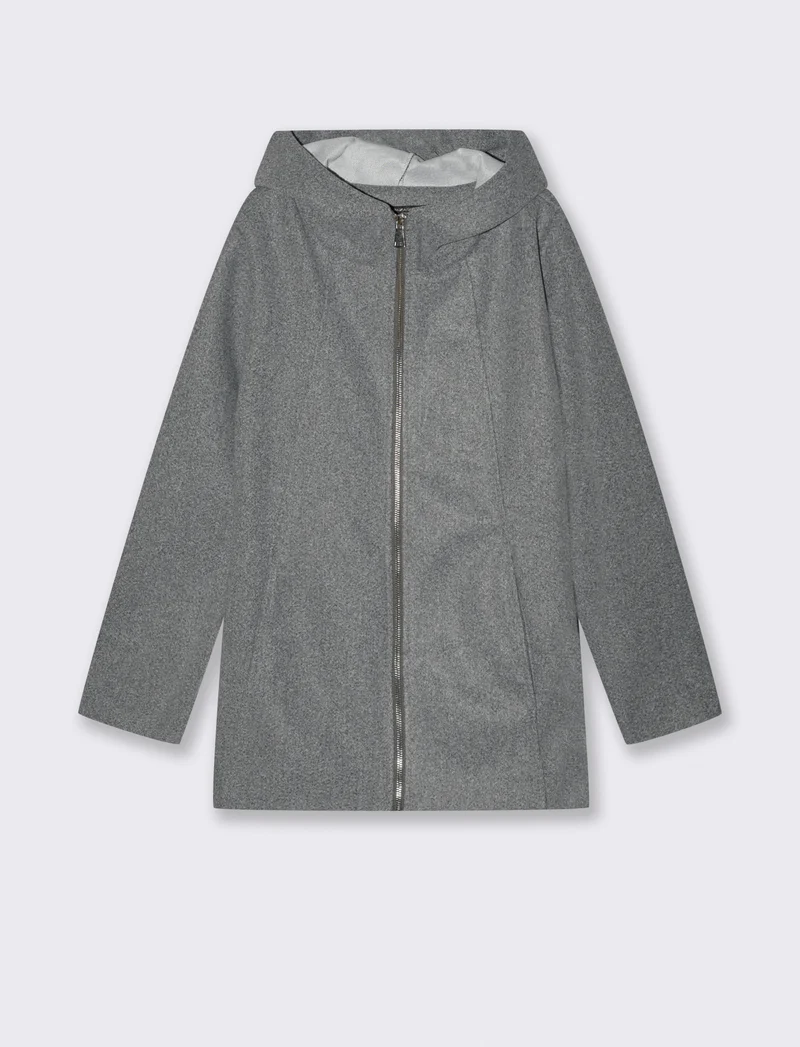 Cappotto con cappuccio e zip - Grigio mel.
