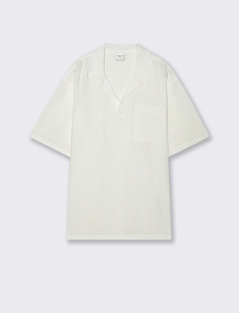 Polo jacquard effetto garza maniche corte - Bianco