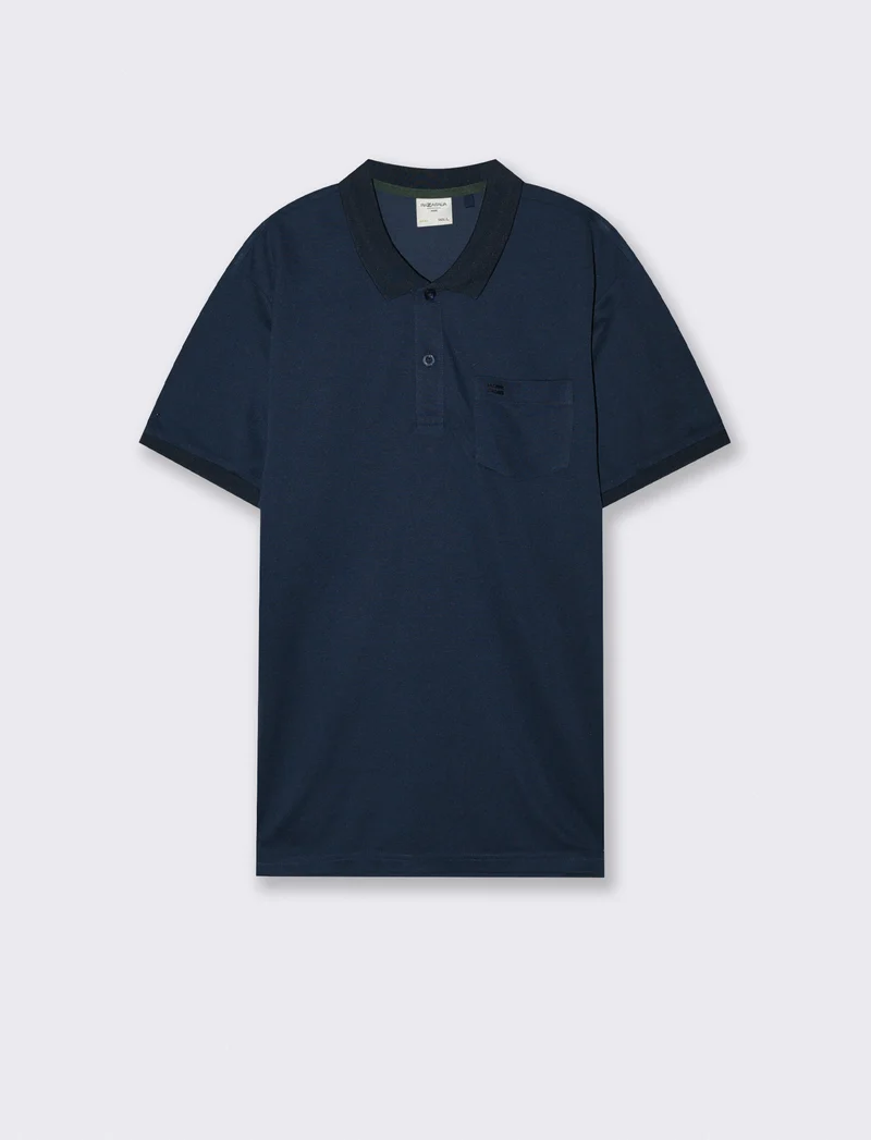 Polo basica con taschino e maniche corte - Blu