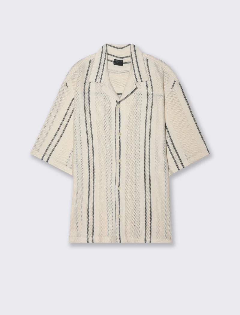 Camicia Cropped Boxy Fit in Crochet - Beige ecru
