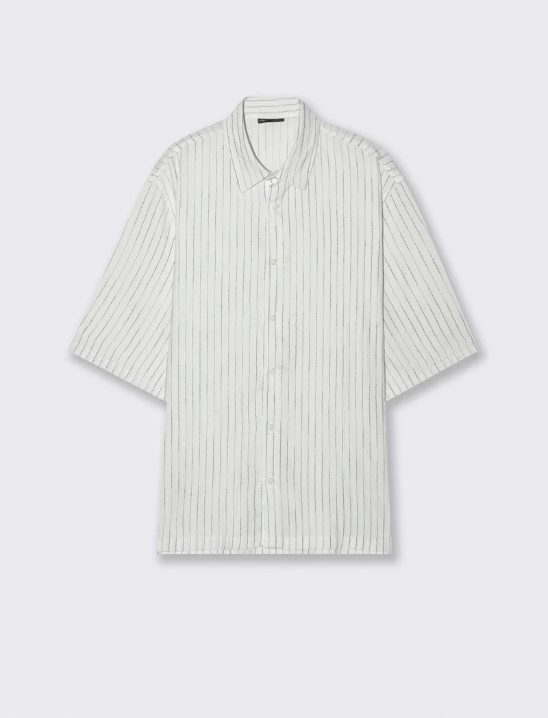 Camicia boxy fit a righe ricamate - Bianco