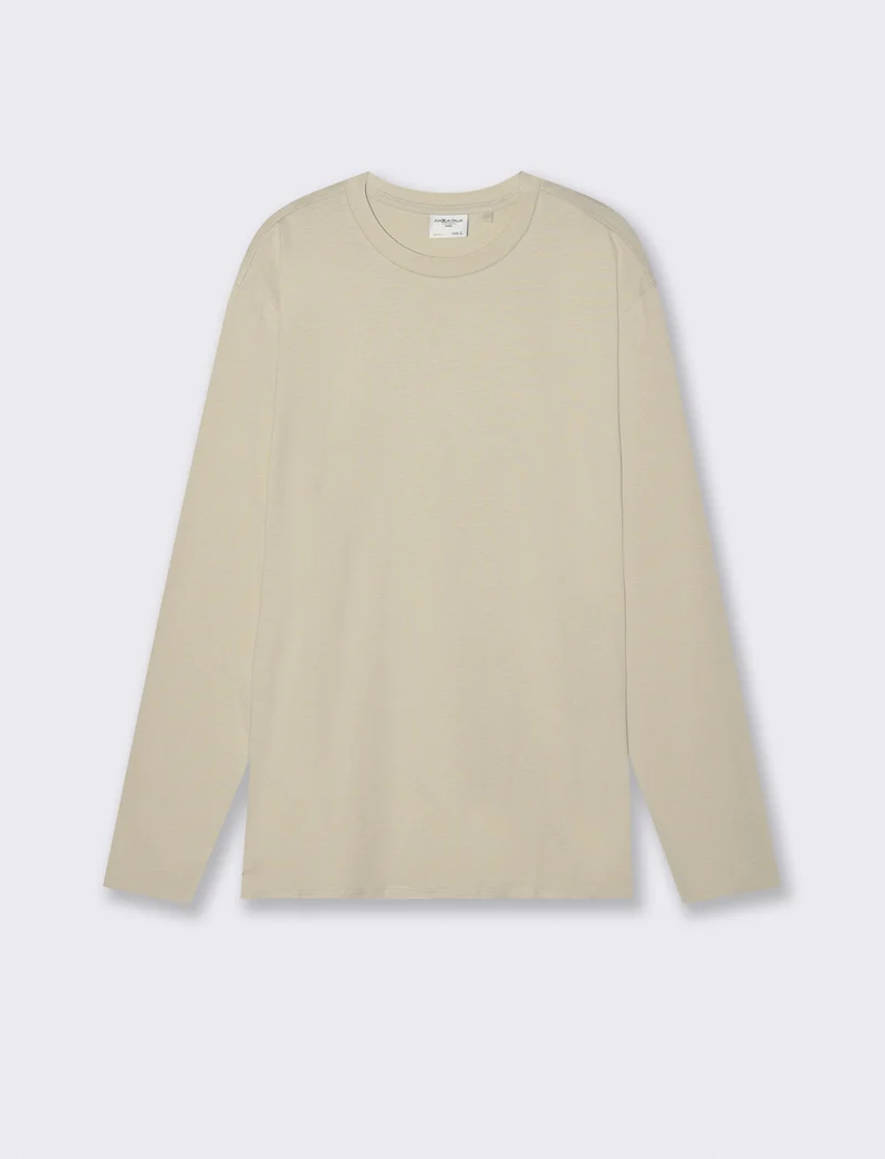 T-shirt manica lunga in cotone regular fit - Grigio ghiaccio