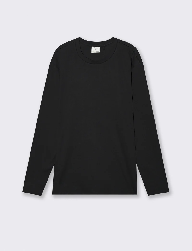 T-shirt manica lunga in cotone regular fit - Nero