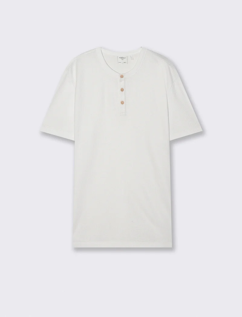 T-shirt serafino in tessuto waffle - Bianco
