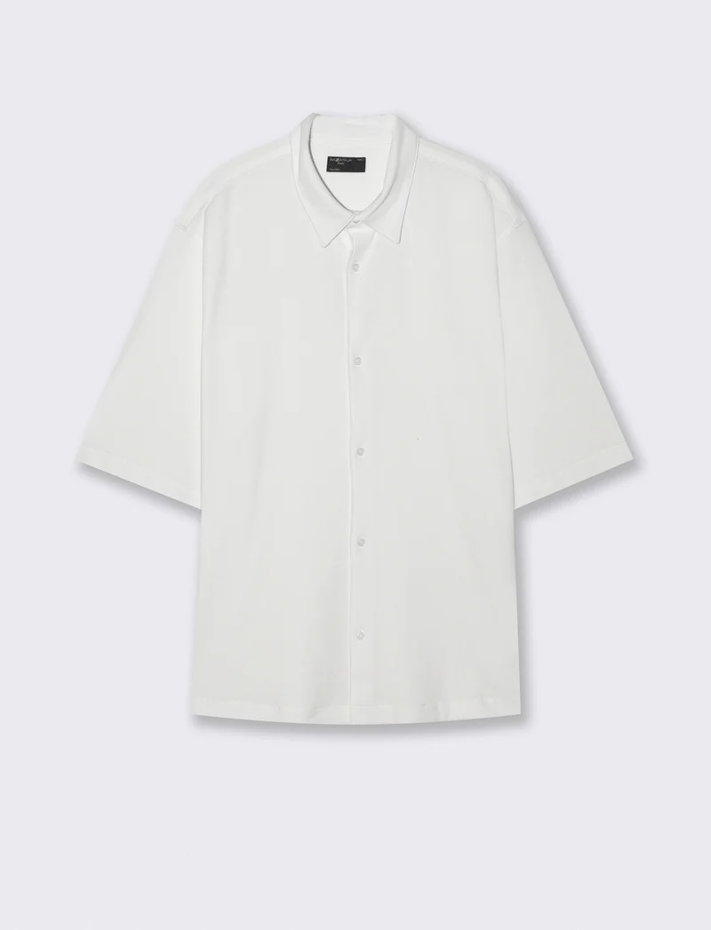 Camicia Micro Waffle con Colletto Francese - Bianco