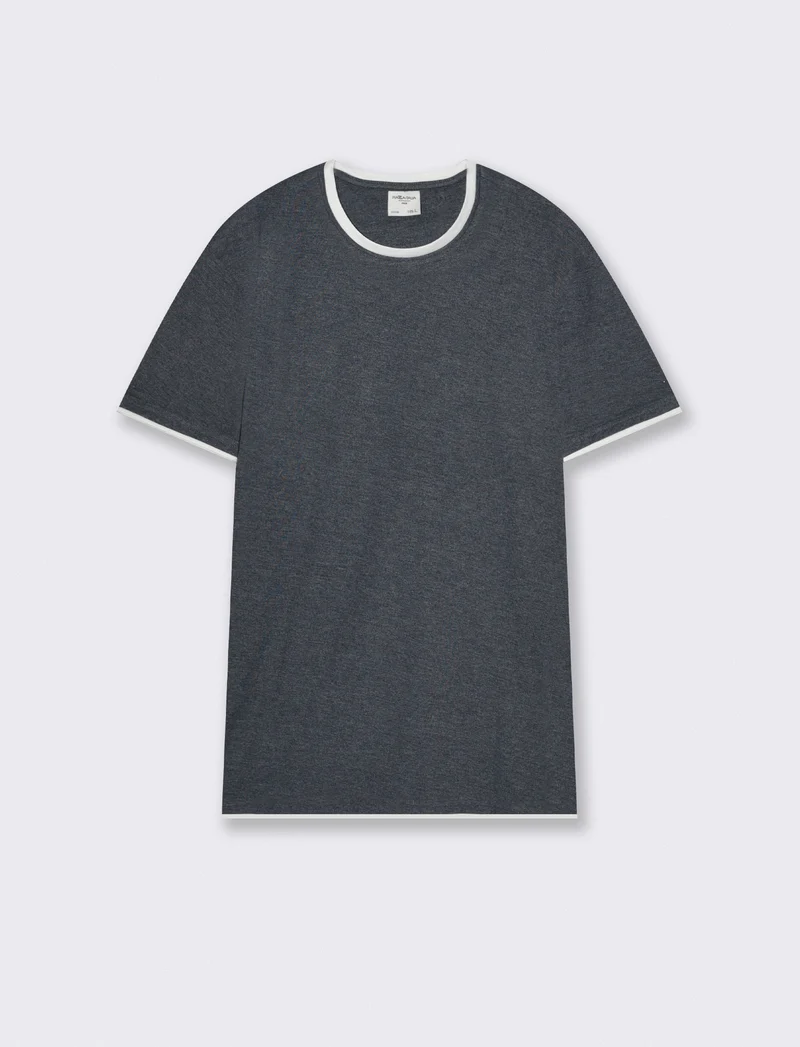 T-shirt melange con tasca e dettagli bianchi - Blu