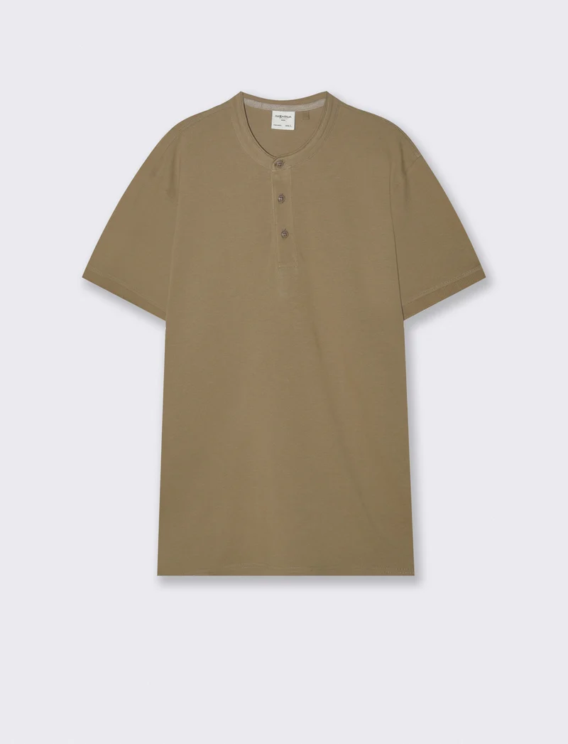 Polo coreana in piquet con colletto - Verde kaki