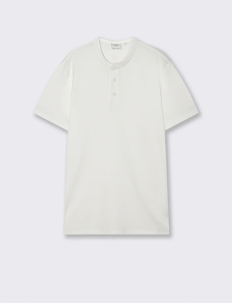 Polo coreana in piquet con colletto - Bianco
