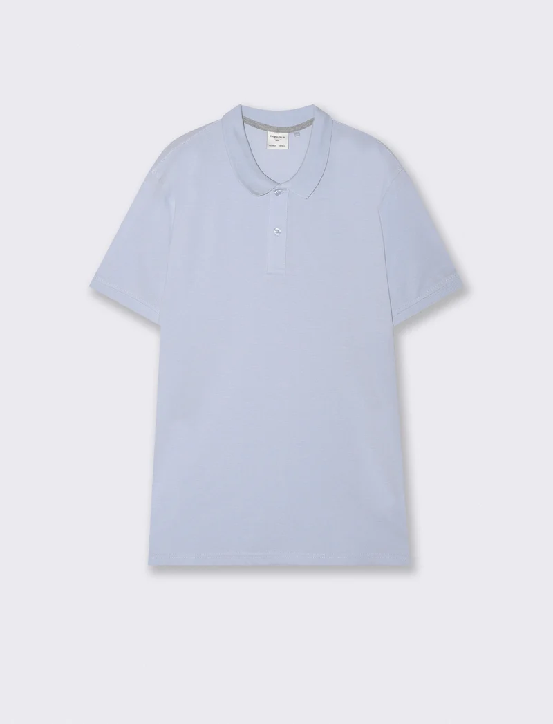 Polo Basica Regular Fit in Piquet - Celeste polvere