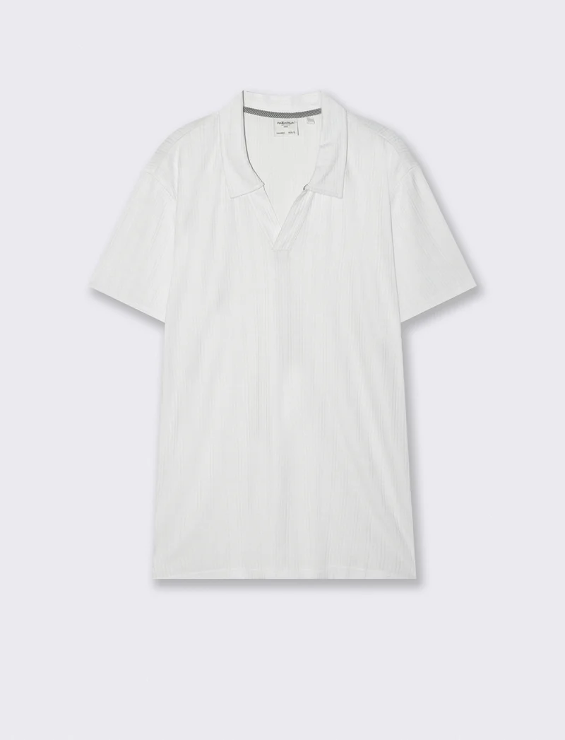 Polo a coste effetto maglia maniche corte - Bianco