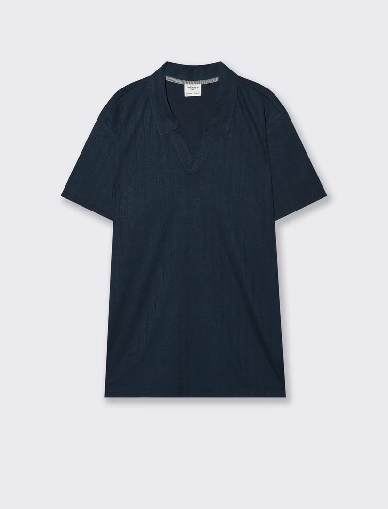 Polo a coste effetto maglia maniche corte - Blu
