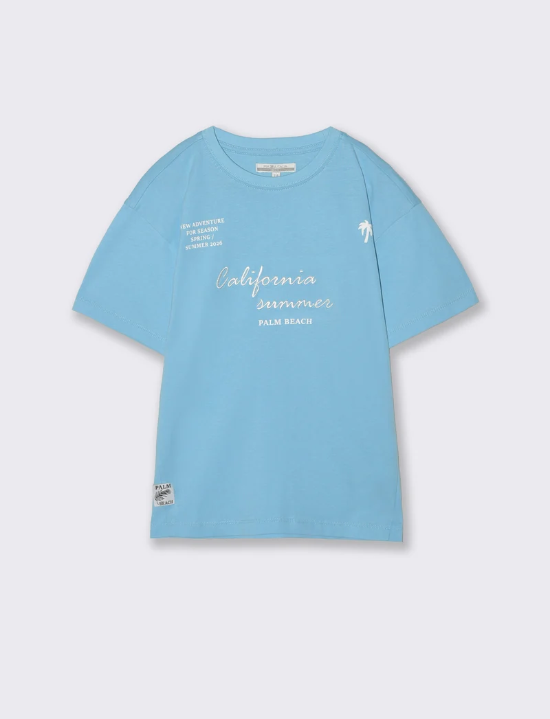 T-SHIRT JOGGING con Stampa e Ricamo - Azzurro