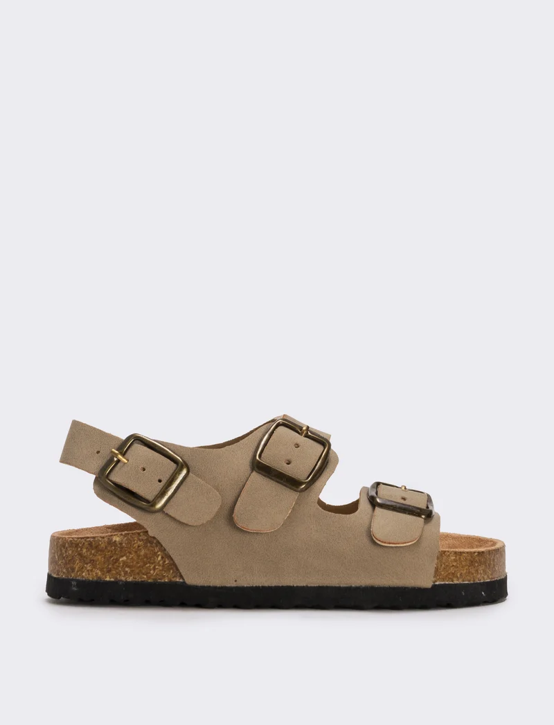 Sandalo bambino in microfibra con fibbie - Beige