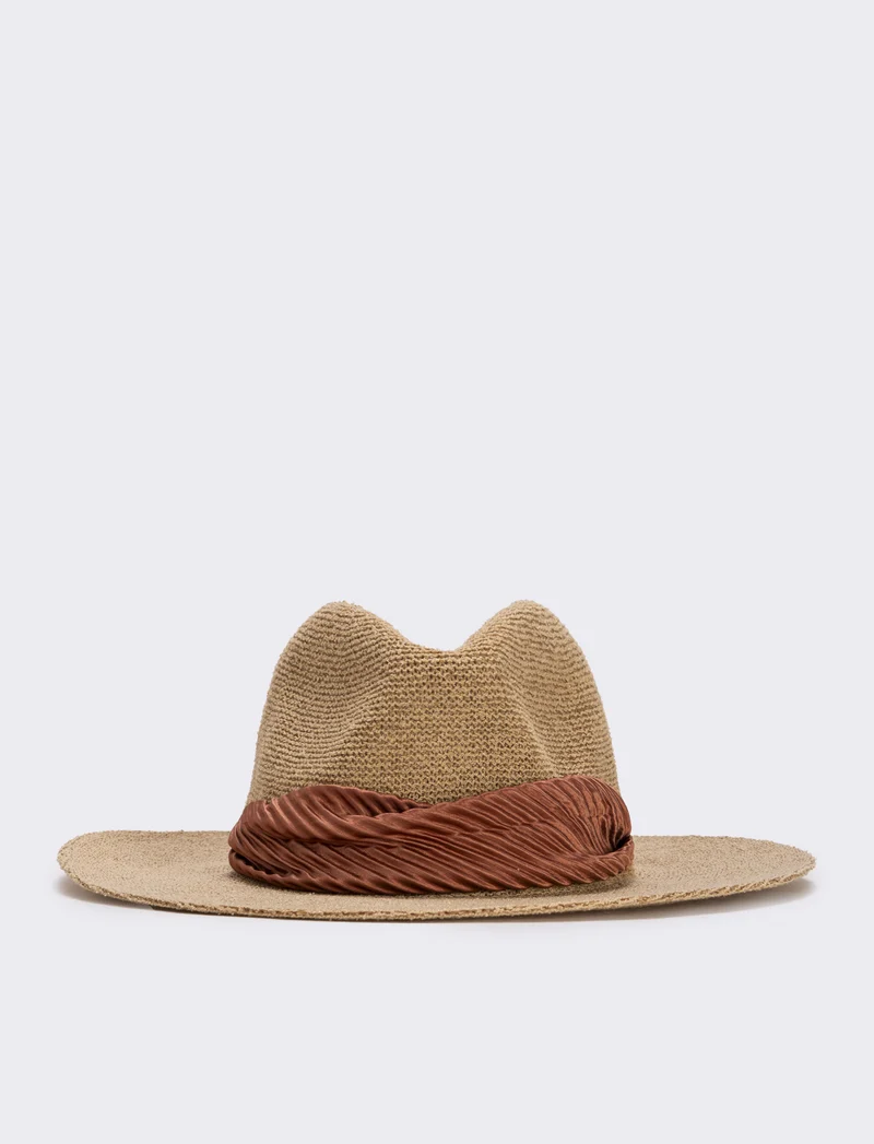Cappello a falda larga con foulard elegante - coccio