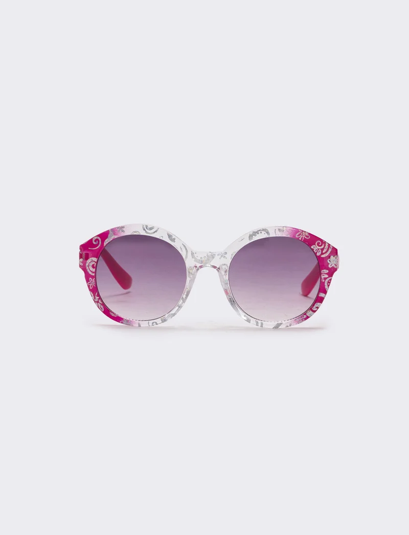Occhiali tondi con glitter brillanti - Fuxia